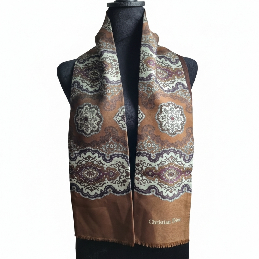Dior Silk Wool Scarf – Brown Paisley Medallion, Men's Luxury Accessory